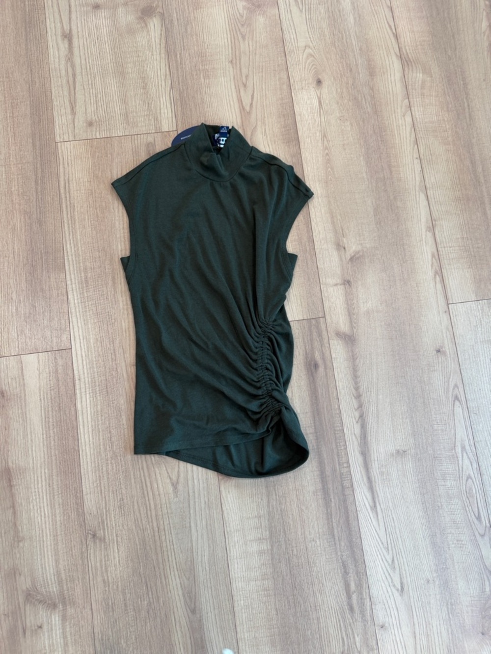Sleeveless Mock Neck Ruched Side Top - Dark Green